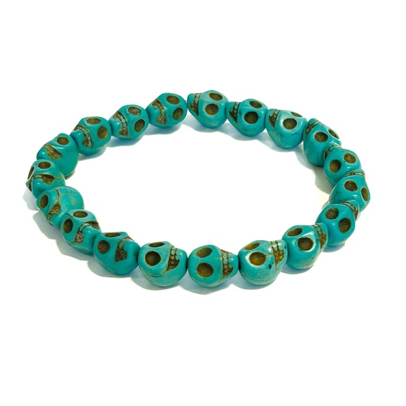 Skull Bead Bracelets Rainbow Teal Blue Stretchy Skeleton Goth Scary Halloween - Picture 8 of 14